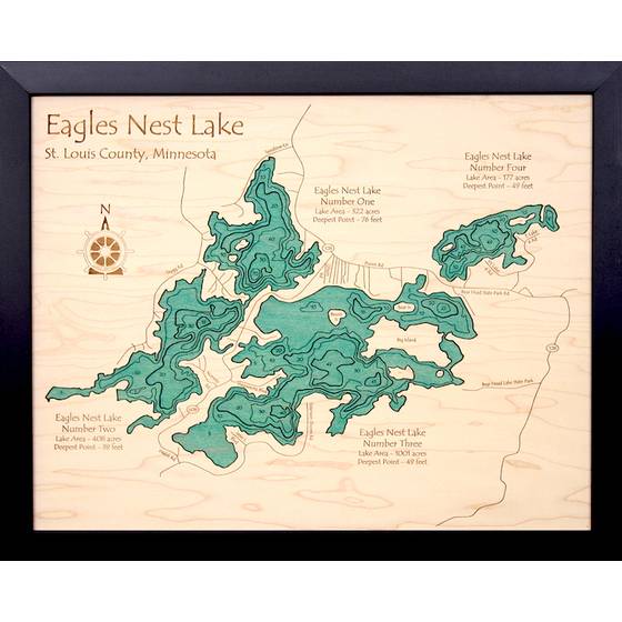 Pleasant Creek - Wood Engraved Lake Map
